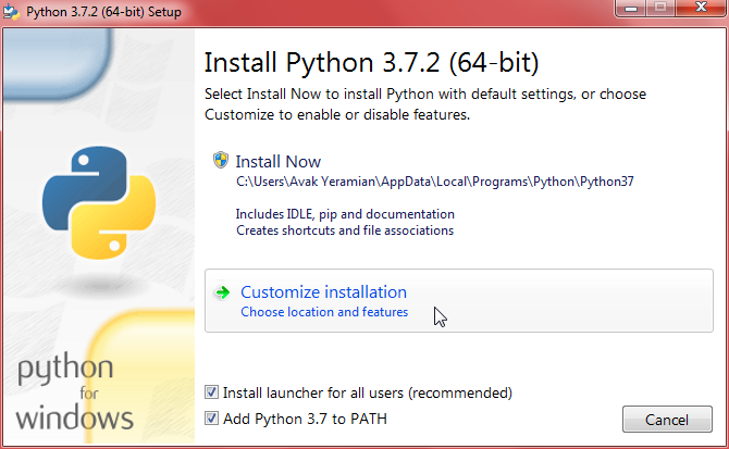 Setup Python 3.7.2